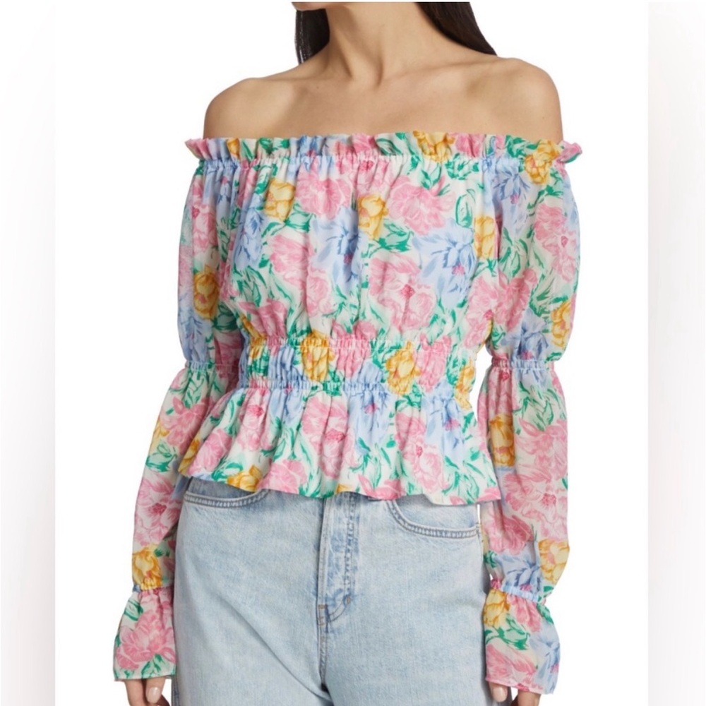 NWT WAYF Off the Shoulder Floral Watercolor Top | Large